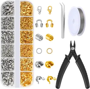 Crimp Beads Kit 1200 Pcs Jewelry Making Crimp Beads Crimp Covers Crimp Tubes and Wire Guardians