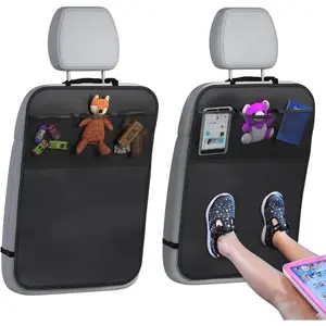 Car Back Seat Protector with Organizer, 19"x27" XL Kick Mats, Waterproof, 3 Pockets, 2-Pack (Black - 3 Pocket)