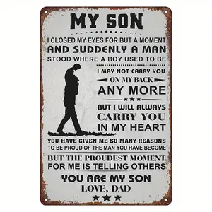 My Son Love Dad Retro Metal Tin Sign, Gift For Son Home Family Funny Wall Art Interior Decoration, Metal Poster For Home Easter Gift Halloween Christmas Gift