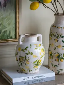 Lemon Vase – Ceramic Fruit Accent Vase for Farmhouse Decor, Yellow Citrus Flower Vase for Kitchen Island, Rustic Table Centerpiece for Living Room, 8.7" Cute Lemon Decor for Dining Room Mantel