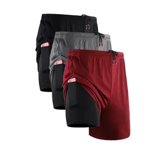 NELEUS Mens 2 in 1 Dry Fit Workout Shorts with Liner and Pockets 3 Packs,Black+Gray+Red,US Size XL