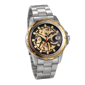 OIDEA Men's Round Automatic Mechanical Watch with Automatic Mechanical Movement, Stainless Steel Construction, Transparent Case Back, Golden Clasp, Presented in a Premium Gift Box