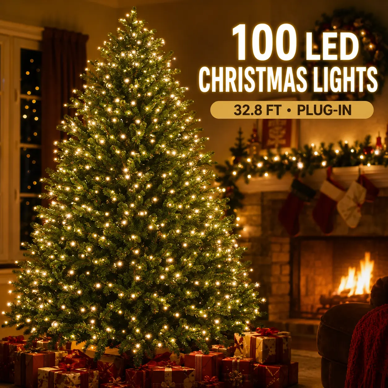 32.8FT 100 LED / 65.6FT 200 LED Christmas String Lights, Plug-In Fairy Lights, Warm White & Multicolor Holiday Lights for Christmas Tree, Bedroom, Staircase, Party & Home Decor