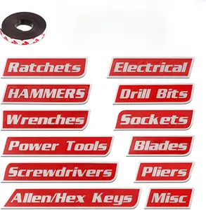 12-Pack Magnetic Tool Box Labels, 3D Reusable Heavy Duty Magnet Tags for Steel Tool Chests Drawers Carts, Easy to Read Tool Organization Labels, Garage Storage Organizer Kit for Workshop & Tool Cabinet