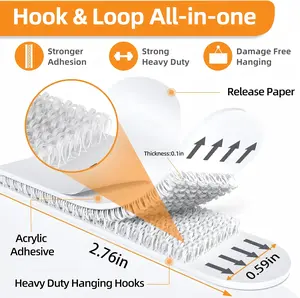 Removable Picture Hanging Strips Nail-Free Double Sided Adhesive Strips No Damage Wall Mount for Frames Hook & Loop All-in-one Heavy Duty