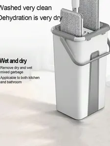 Hand Free Flat Floor Mop And Bucket Set For Professional Home Floor Cleaning System With Washable Microfiber Pads For Hardwood