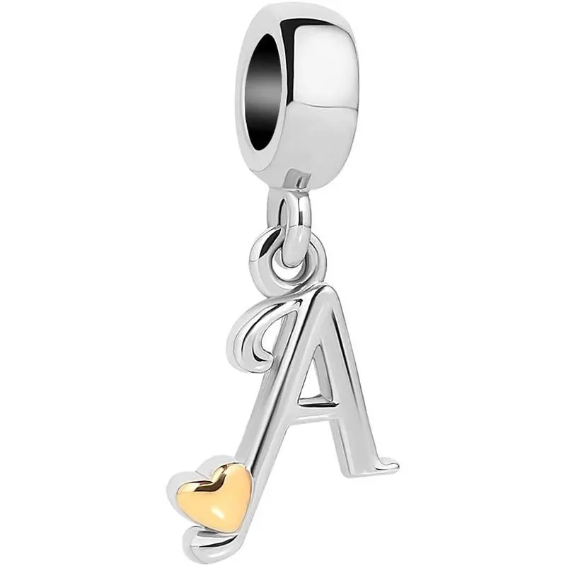LovelyJewelry Initial Letter A-Z Alphabet Heart Beads Dangle Charms for Necklaces Bracelets