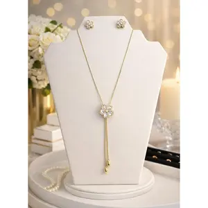 14K Gold Plated XP CZ Windmill Floral Drop Necklace & Stud Earring Set 20” Adjustable