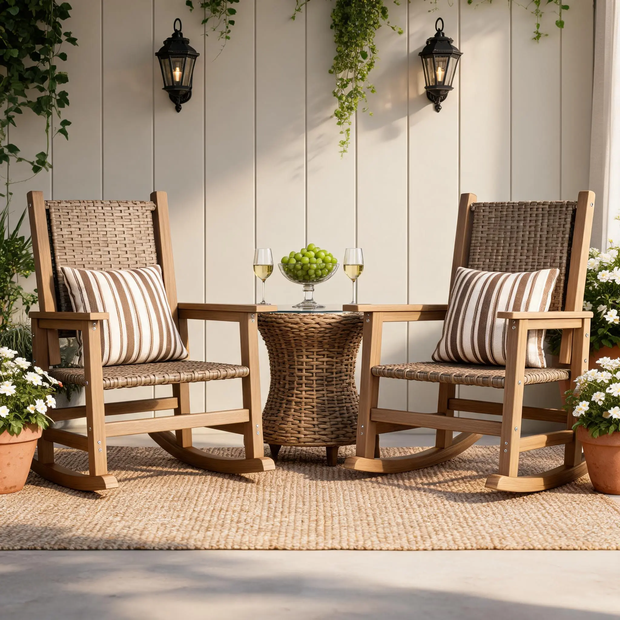 HDPE Rocking Chair Outdoor 1PC Wicker Rocking Chair for Patio, Woven Seat & Back, All Weather Rocking Chair for Front Porch, Garden, Lawn and Balcony