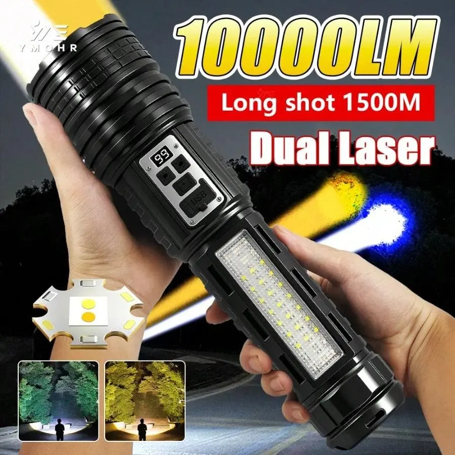 Super Bright Flashlight USB Rechargeable Most Strong LED Flash Light Long Range Torch Zoom Outdoor With Digital Power Display
