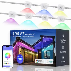 Fussion IC eaves light,Permanent Outdoor Lights 100ft, Smart RGB IC Eaves Lights With 72 Scene Modes, IP67 Outdoor Lighting For Holiday Decorations, Party, 60LEDS Garage Home neon signs、 Design Modern、With light chasing effect