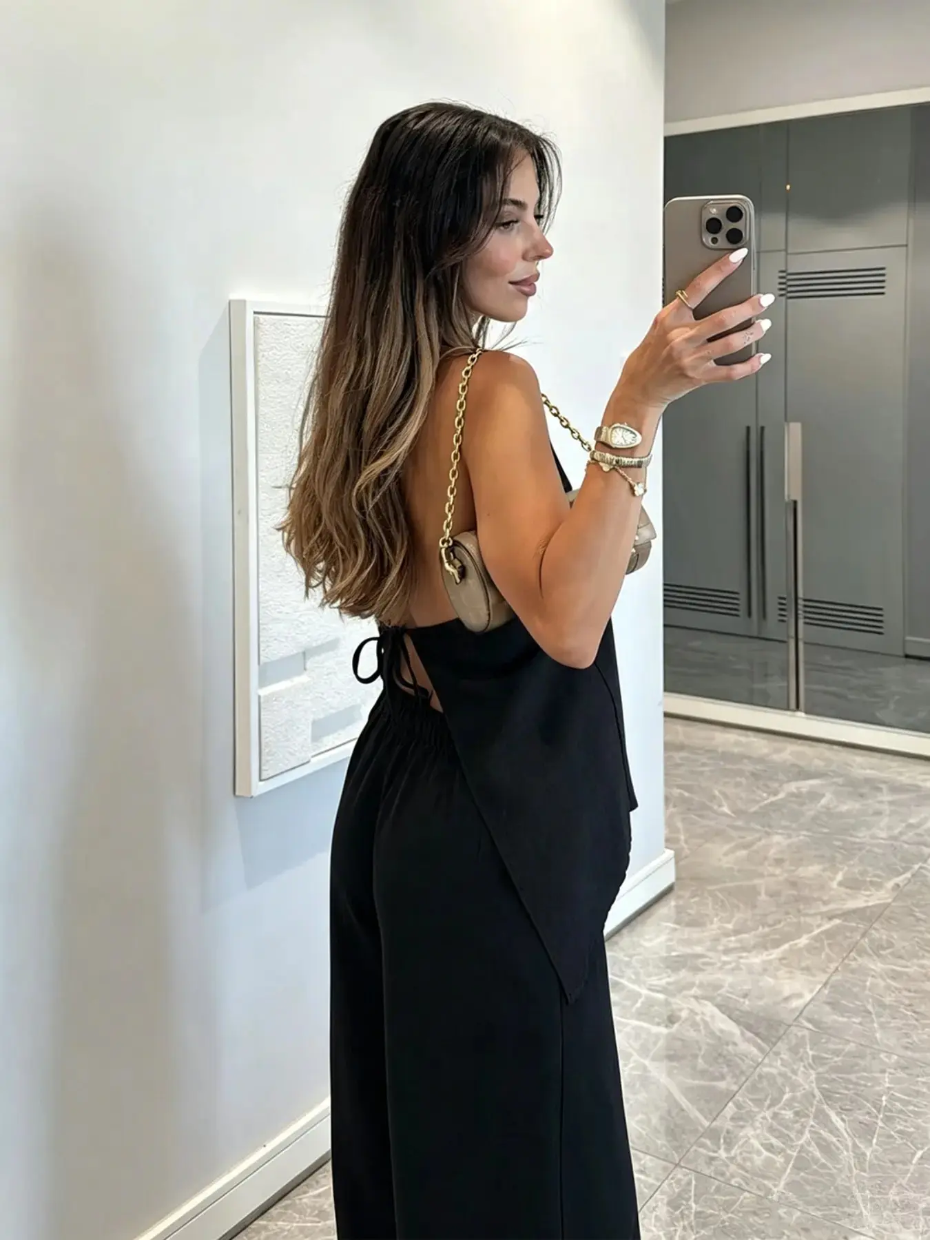 Women's Casual Vacation Two-Piece Set, Halter V-Neck Backless Sleeveless Crop Top with Wide-Leg Pants