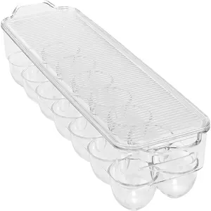 Kitchen Details Egg Crate| Dimensions: 14.5"x4.5"x2.9"| Fits 14 Eggs per Crate| Stackable| BPA Free| Easy Pull Handles| Kitchen Organization| Clear