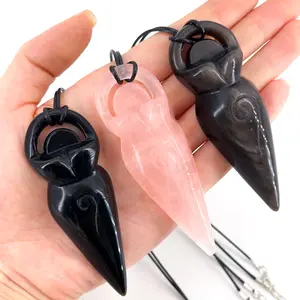 【Star Gate】1 Count Natural Crystal Spring Nymph Goddess Carving Necklace, ideal choice for gifts, home decoration