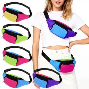 5PCS 80s Retro Neon Fanny Pack 2 Pockets Belt Bags 90s Costumes for Women Men Waist Packs for Holiday Festival 80s Theme Halloween Party