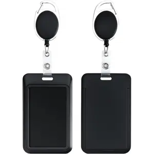 2-Pack Retractable Badge Holder with Clip & Lanyard - Heavy Duty ID Badge Reel with 24 Inch Cord, Clear Plastic Sleeve for Office, School, Work, Hotel, Nurse, Teacher, Key Cards