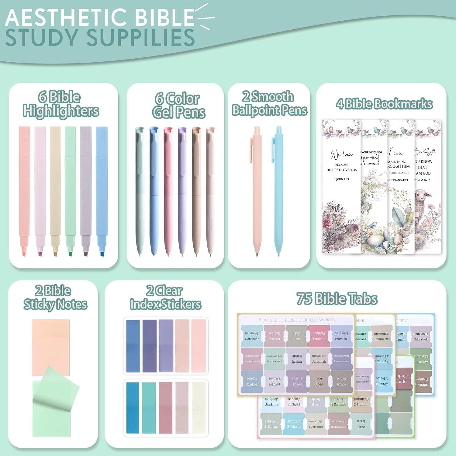 Bible Study Supplies Kit with Highlighters, Bible Journaling Accessories, Color-Coding Pens & Note-Taking Tools, Scripture Study Kit for Women, Bible Accessories for Highlighting Verses, Organizing Notes & Deepening Faith