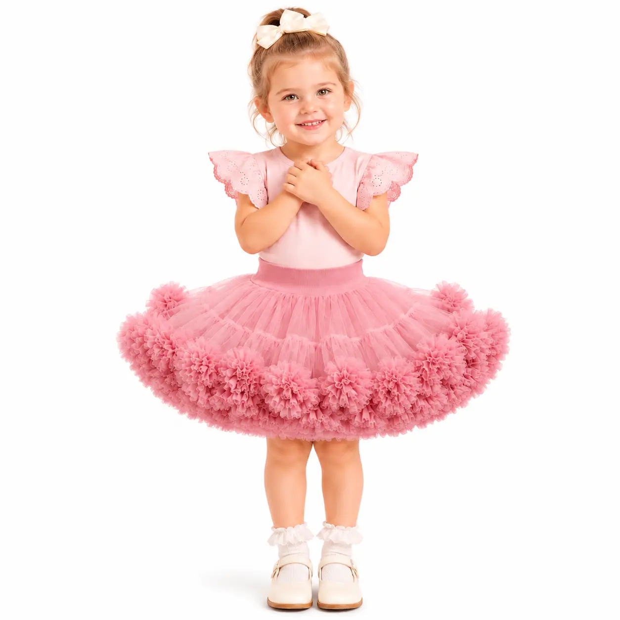 Girls' Tulle Tutu Skirt - Toddler Fluffy Princess Ballet Ruffle Mesh Dress-Up Skirt, 1-8 Years Pastel Pink Rainbow Puffy Outfit for Birthday Party, Cake Smash, 3 Colors Dance Recital Holiday Gift