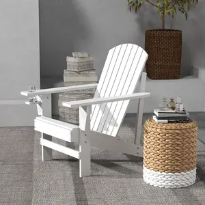Oversized Outdoor Log Lounge Chair - Classic Design with Built-in Cupholder, for Fire Pit, Porch Seating, White, 28.3" W x 37.4" D x 36.6" H