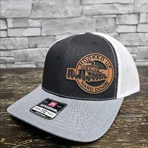 TowBoat Brown Patch Trucker Hat With Leatherette Patch, Clothes Accessories, Hats