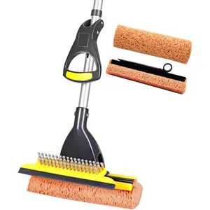 Sponge Mop  Commercial Use Tile Floor Bathroom Garage Cleaning Total 2 Sponge Heads NOT 3 Telescopic Handle  from 42.5 to 52 Inches Easily Dry Wringing only 2 Heads