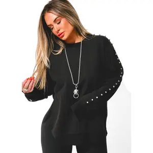 STUDDED FEEL GOOD SIDE SLIT SWEATSHIRT