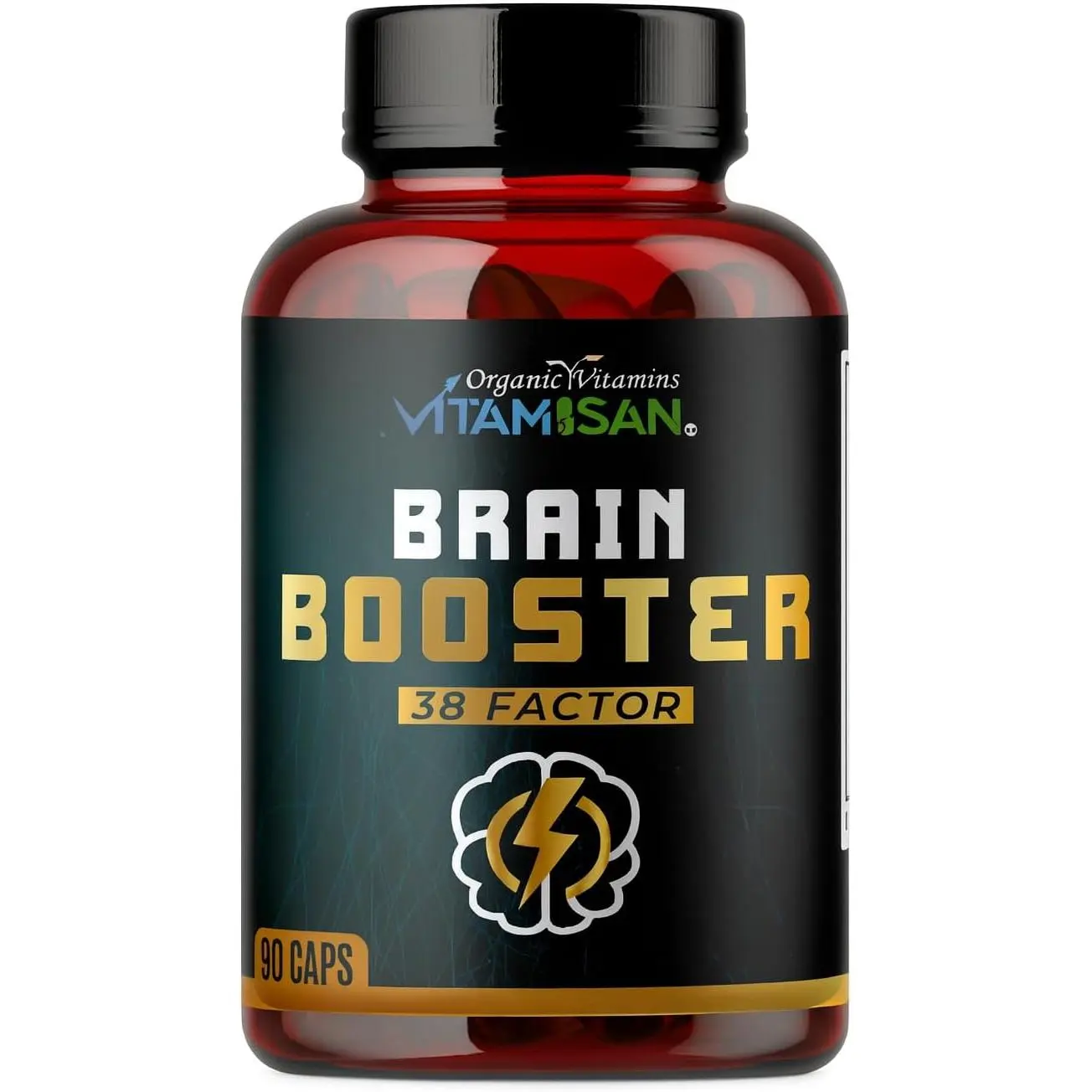 Brain Booster 38 Factor | Premium Herbal & Vitamin Blend for Focus, Clarity & Cognitive Support | Adaptogen & Mushroom Complex with Vitamin B3 | Daily Mental Performance Formula – 90 Capsules