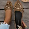 Women's Metal Buckle Pointed Toe Loafers, Soft Rubber Sole, Medium Width, Solid Color, All-Season Casual Slip-On Flats