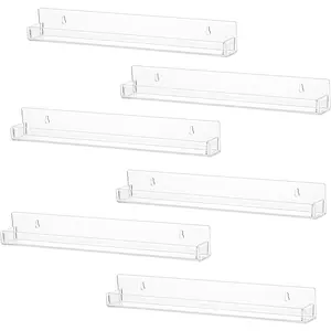 6 count Clear  Floating Shelves Book Shelf Display Ledge,5 MM Thick Wall Mounted Storage Shelf for  Decor,Invisible  Bookshelf and Small  Storage,15 Inch