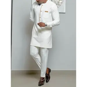 Traditional Muslim African-style men’s wedding suit, round-neck long-sleeve top and pants, two-piece set, formal attire GARMENTARY