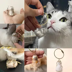 Transparent Pet Hair Storage Box Pendant Keychain - Cute Sitting kitten Design, with Chain Link - for kitten Owners - Durable Acrylic Organizer for Keys, Bags, Home or Outings - Perfect Pet Memorial Gift for kitten Lovers, Playful Design, Ring Attachment