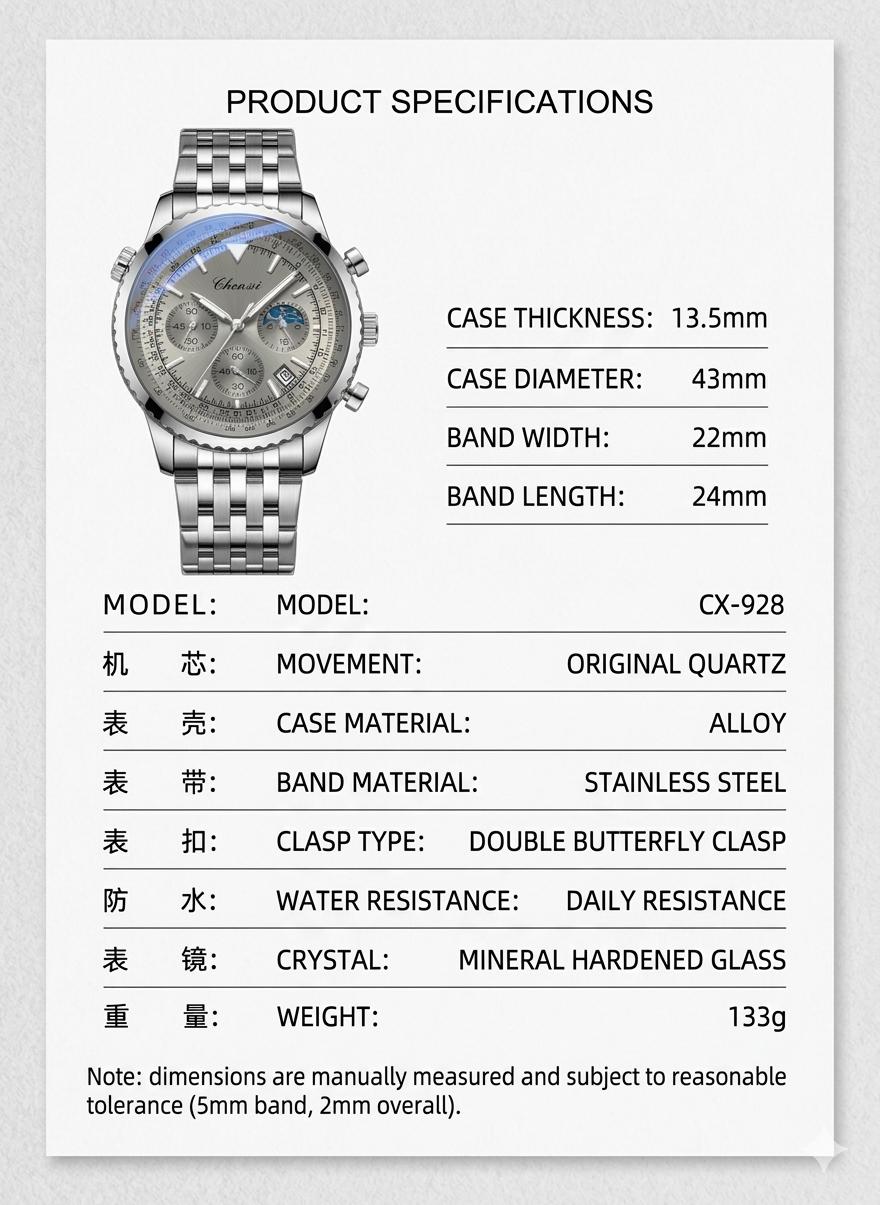 CHENXI Premium Men's Fashion Watch - High Quality Luminous Quartz Movement Multifunctional Water Resistant Sport Business Wristwatch