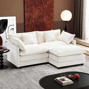 IHanHerry 76.7-in L-Shaped Chenille Sectional Sofa - 2-Seat Cloud Sofa with Ottoman, Modern Stylish Living Room/Apartment Indoor Furniture