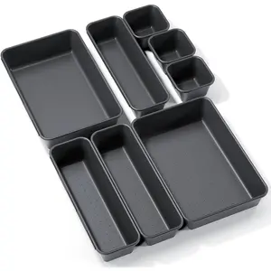 8PCS Plastic Interlocking Drawer Organizer, 3 Sizes Versatile Desk Drawer Organizer Trays, Drawer Dividers, Organization and Storage Bins for Tools, Office, Jewelries, Kitchen Utensils and Makeup