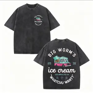 Big Worms Ice Cream Truck Friday Movie Graphic Tee Vintage Washed Retro 90s Comedy Film T Shirt Distressed Short Sleeve Casual Streetwear Los Angeles Quote Shirt Summer Fashion Top Relaxed Fit Crew Neck Unisex Tee for Movie Fans