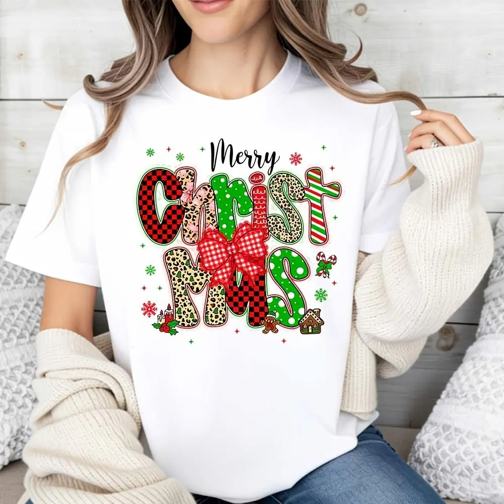 Merry Christmas Mom Shirt, Festive Holiday Graphic Tee, Women Xmas Gift Top