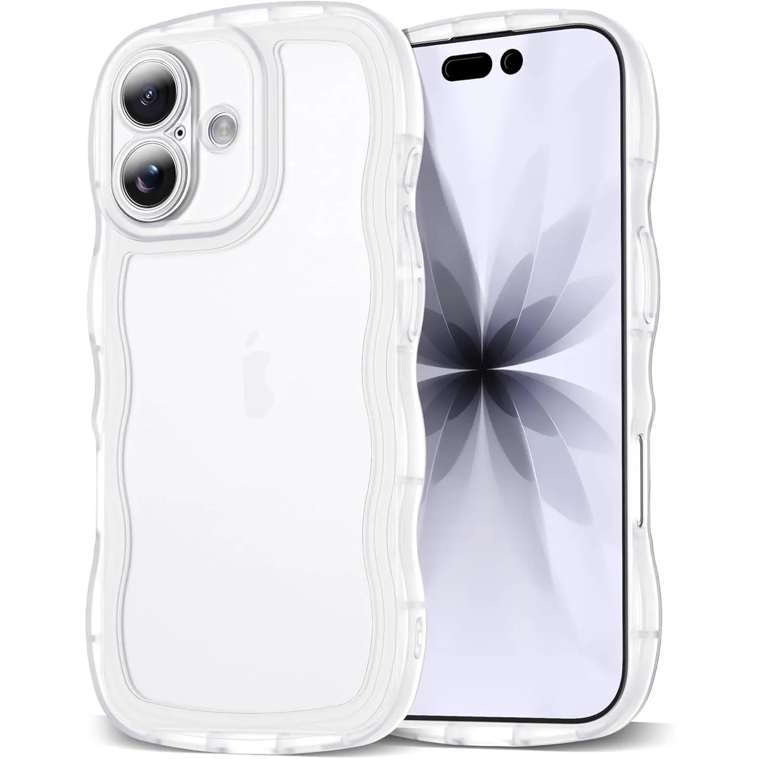Phone Cases for  iPhone 17 Case 16 15 14 13 12 11 Pro Max Plus Cute Kawaii Curly Wave Frame Shape Soft Silicone Shockproof Protective Phone Cover case for iphone 17 Pro Max with Women Girls, Clear