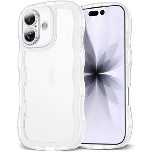 Phone Cases for  iPhone 17 Case 16 15 14 13 12 11 Pro Max Plus Cute Kawaii Curly Wave Frame Shape Soft Silicone Shockproof Protective Phone Cover case for iphone 17 Pro Max with Women Girls, Clear