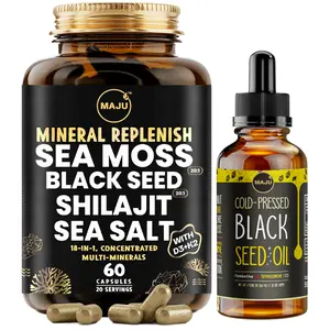 MAJU's Travel Light Bundle, 18-in-1 Mineral Replenish (60ct) & Black Seed Oil Dropper (2oz) - Support Immunity On The Go