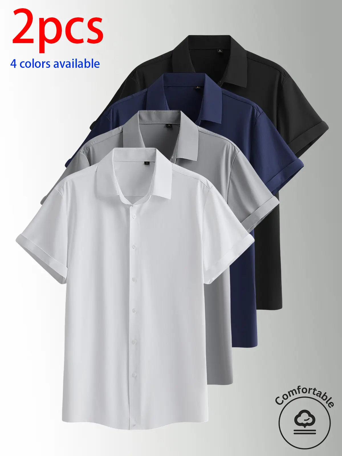 Men's short-sleeve shirt, men's short sleeves, men's shirts.78% nylon, 22% spandex blended fabric; lightweight, skin-friendly, breathable, smooth, wrinkle-resistant. Simple loose fit with a turn-down collar and short sleeves. Available in four colors—soli
