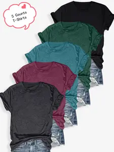 Women's Solid Color Round Neck Tee, Casual Short Sleeve Crew Neck T-shirt for Summer, Ladies Clothes for Daily Wear