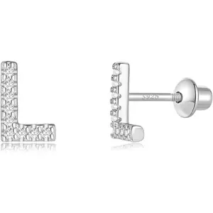 Letter Initial Stud Earrings for Girls, Sterling Silver Post Hypoallergenic Screw Backs 14K Gold Plated Earrings for Toddler Women Jewelry Gifts