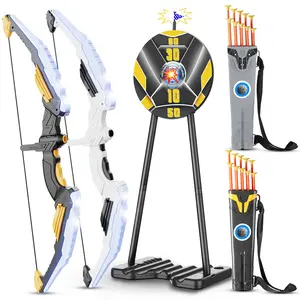 TIGTECGAME 2 Pack Bow and Arrow for Kids, LED Light Up Archery Set with 20 Suction Cup Arrows, 1 Standing Target with Flag Score, Indoor Outdoor Play Sport Toys Gifts for Kids, Boys & Girls Ages 3-12