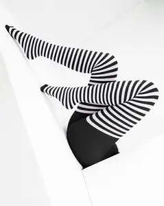 Black Striped Tights 70 Denier - White