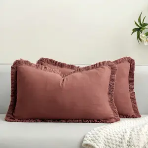 2 Piece Linen Fringe Pillow Covers, Comfortable Boho Farmhouse Style, Soft Sofa Bed Living Room Decorative Pillows, 12x20 Inch