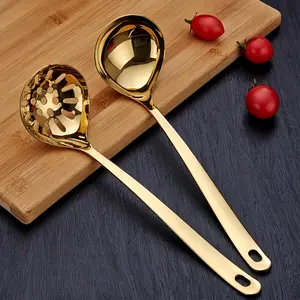 2-Piece Stainless Steel Soup Spoon and Strainer Set, Durable Heat-Resistant Kitchen Utensils, Dishwasher Safe, Polished Finish