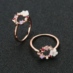 New Butterfly Flower Real Rose Gold Ring Women's Accessories Jewelry with Delicate Floral Design and Sparkling Stones Exquisite Trendy Ring Elegant Everyday Ring