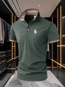 Stylish Business Men's Polo Shirt with Horse Riding Pattern for Daily Commuting and Casual Wear