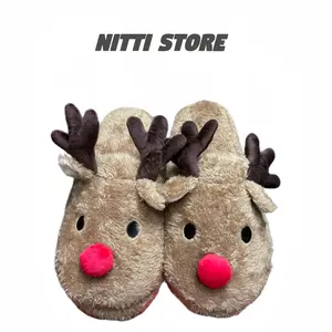 2025 Cute Reindeer Slipper for Women Elk Slide Fun Xmas Slippers Slides Indoor use Soft Plush Christmas Cotton Slippers Keep Warm