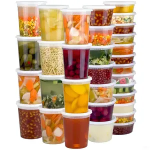 Plastic Deli Containers with Lids, 8oz~64oz Leakproof Soup Storage Containers for Restaurant, Reusable Round Takeout Deli Cups for Food Slime Airtight Meal Prep Leftover, BPA Free, Microwave/Freezer Safe
